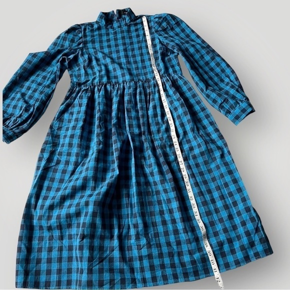 Lola May Blue Gingham Smock Midi Dress Puff Sleeve Cottagecore UK8 / US4 - Picture 13 of 14